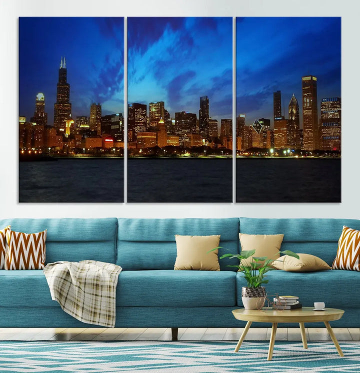 Chicago City Skyline Cityscape Large Wall Art Canvas Print