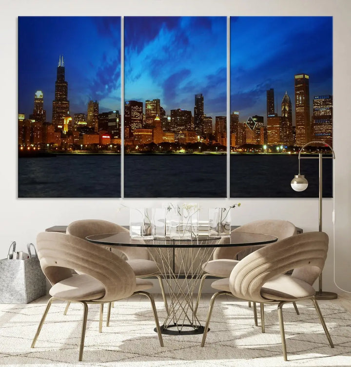 Chicago City Skyline Cityscape Large Wall Art Canvas Print