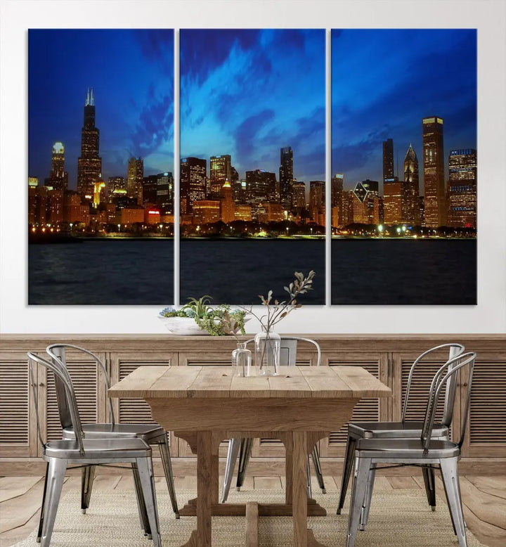 Chicago City Skyline Cityscape Large Wall Art Canvas Print