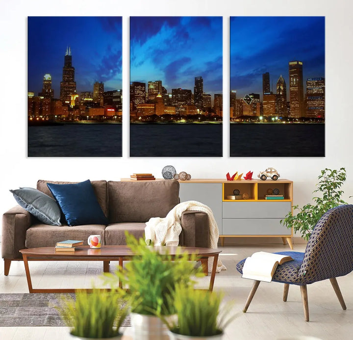 Chicago City Skyline Cityscape Large Wall Art Canvas Print