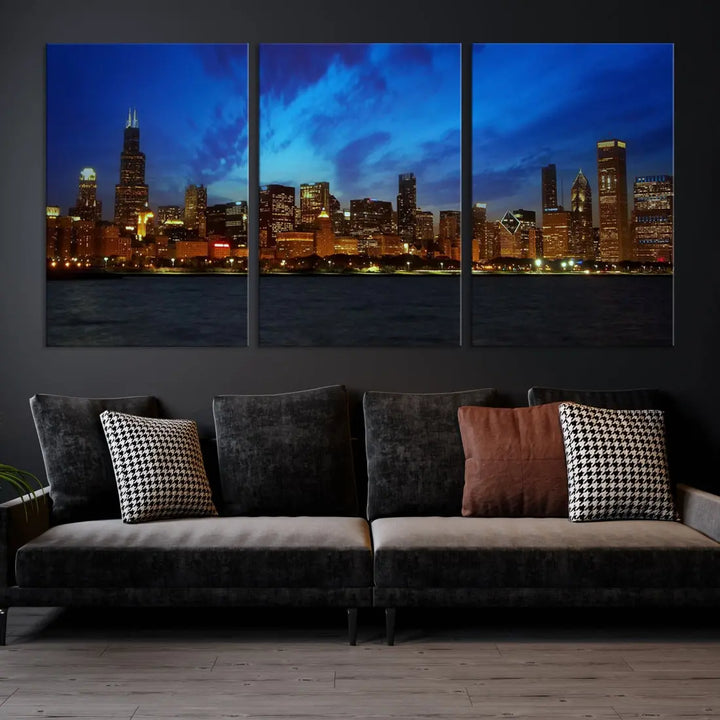 Chicago City Skyline Cityscape Large Wall Art Canvas Print