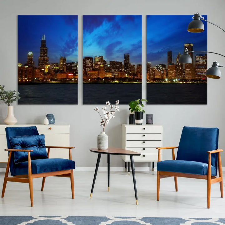 Chicago City Skyline Cityscape Large Wall Art Canvas Print