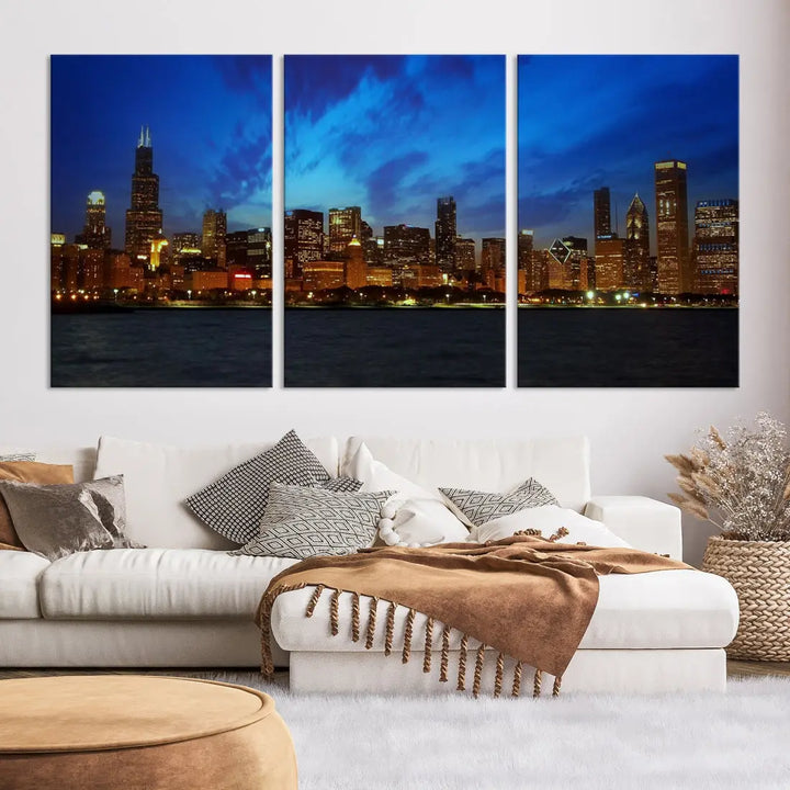 Chicago City Skyline Cityscape Large Wall Art Canvas Print