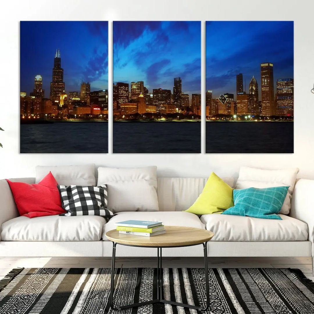 Chicago City Skyline Cityscape Large Wall Art Canvas Print