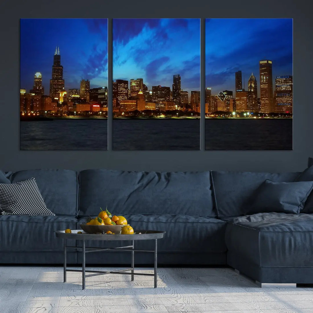 Chicago City Skyline Cityscape Large Wall Art Canvas Print