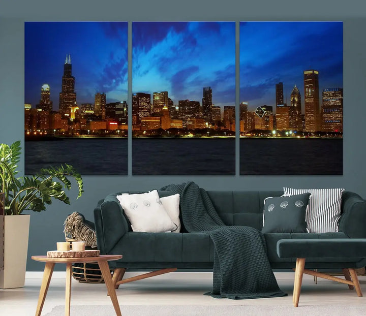 Chicago City Skyline Cityscape Large Wall Art Canvas Print