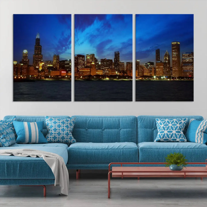 Chicago City Skyline Cityscape Large Wall Art Canvas Print