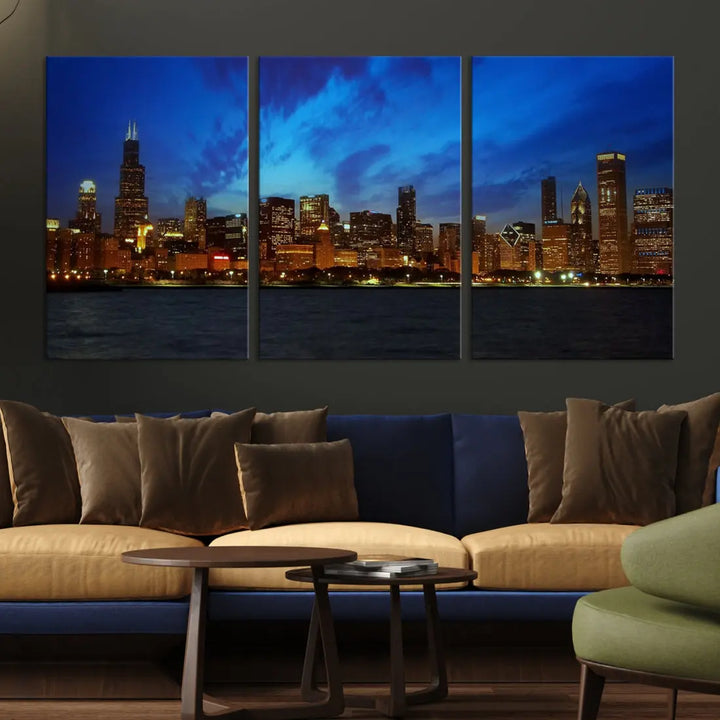 Chicago City Skyline Cityscape Large Wall Art Canvas Print