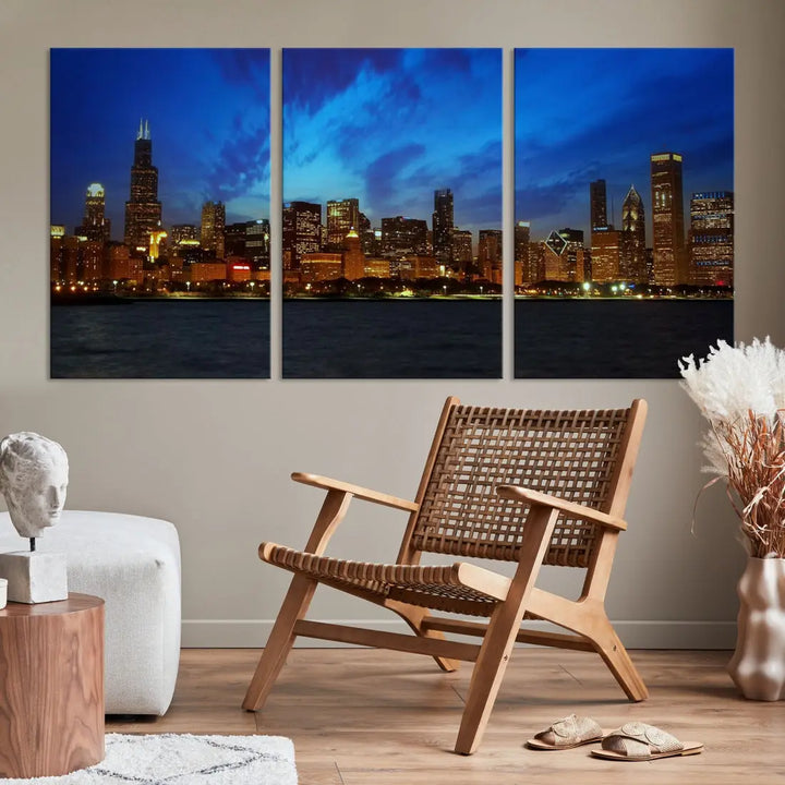 Chicago City Skyline Cityscape Large Wall Art Canvas Print