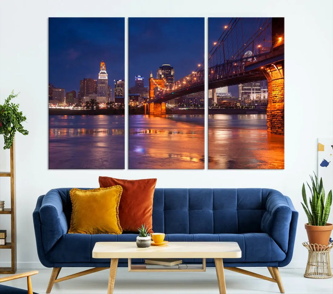 Cincinnati City Bridge Night Lights Canvas Wall Art Cincinnati Print