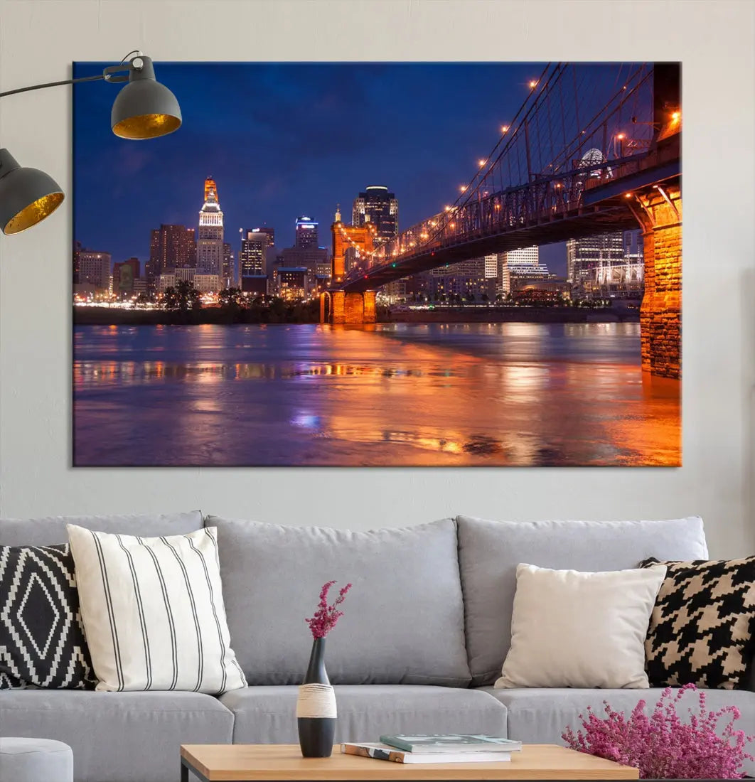 Cincinnati City Bridge Night Lights Canvas Wall Art Cincinnati Print