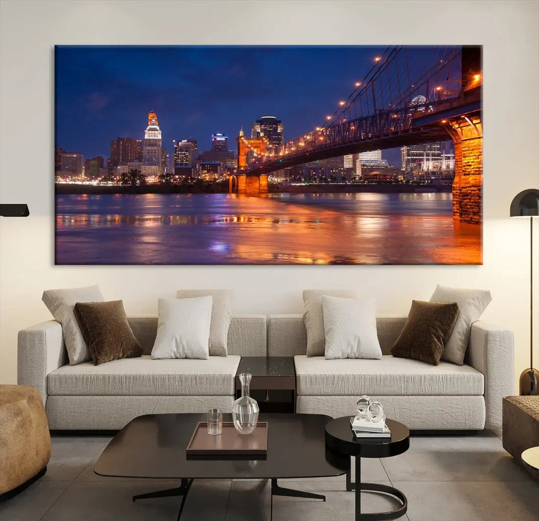 Cincinnati City Bridge Night Lights Canvas Wall Art Cincinnati Print