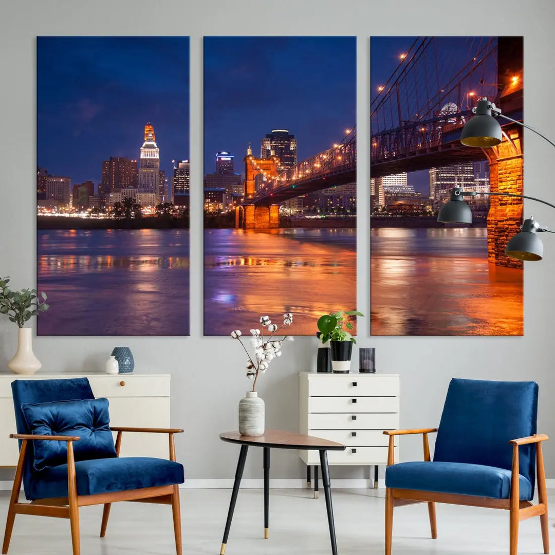 Cincinnati City Bridge Night Lights Canvas Wall Art Cincinnati Print