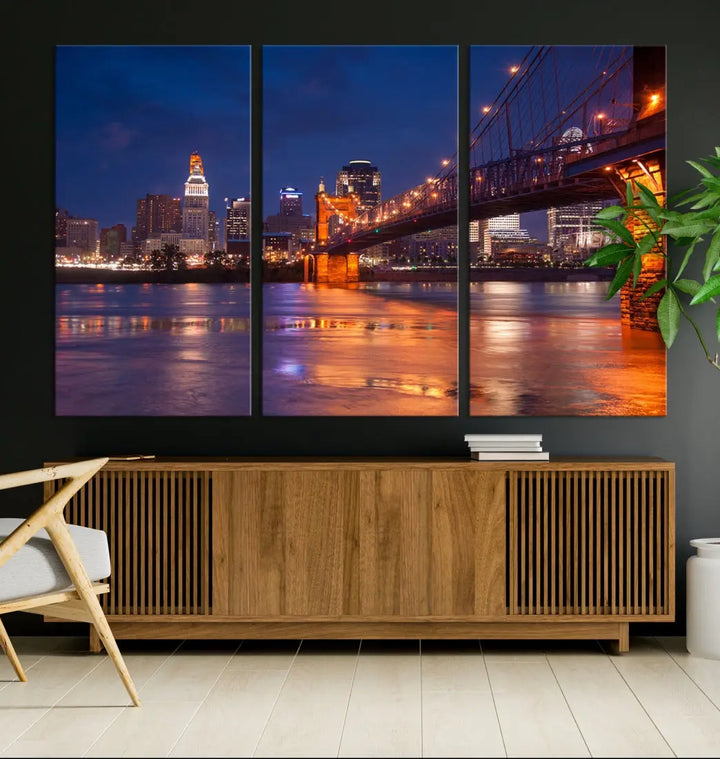 Cincinnati City Bridge Night Lights Canvas Wall Art Cincinnati Print