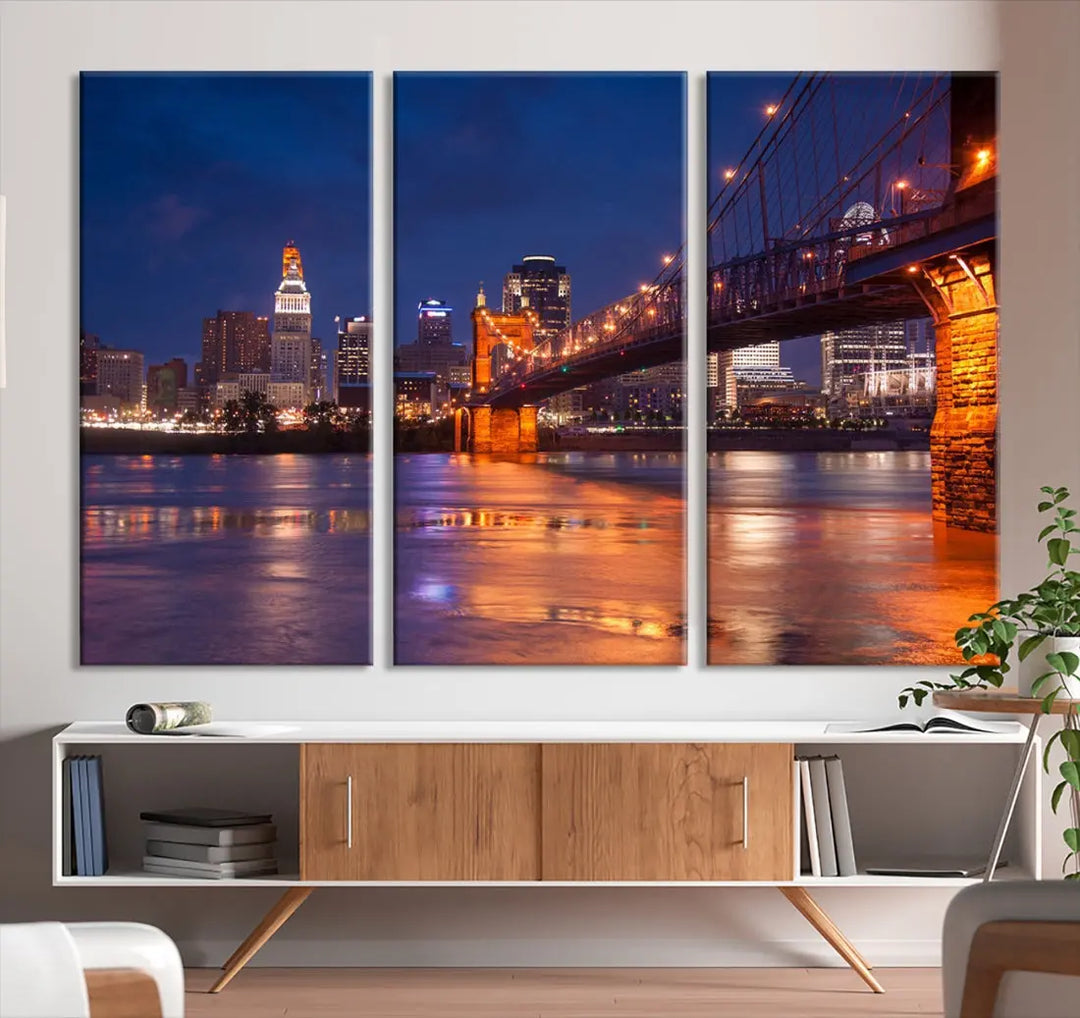 Cincinnati City Bridge Night Lights Canvas Wall Art Cincinnati Print