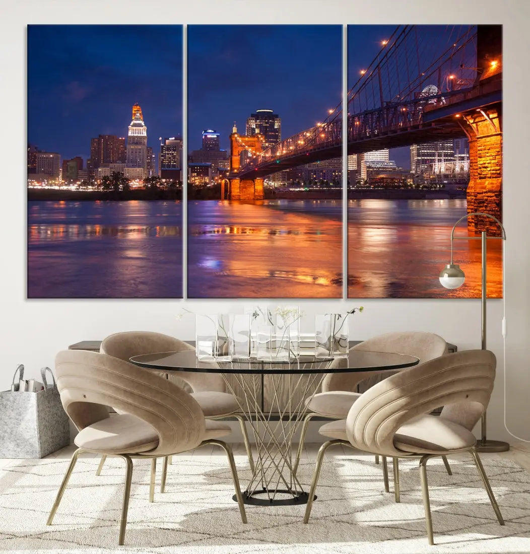 Cincinnati City Bridge Night Lights Canvas Wall Art Cincinnati Print