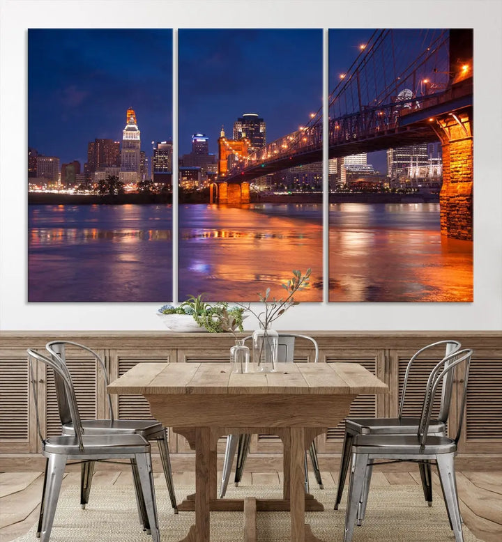 Cincinnati City Bridge Night Lights Canvas Wall Art Cincinnati Print