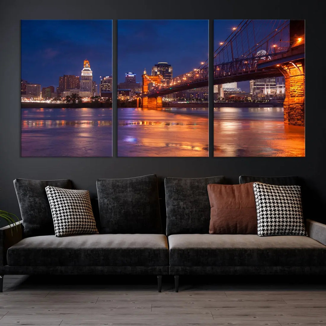 Cincinnati City Bridge Night Lights Canvas Wall Art Cincinnati Print