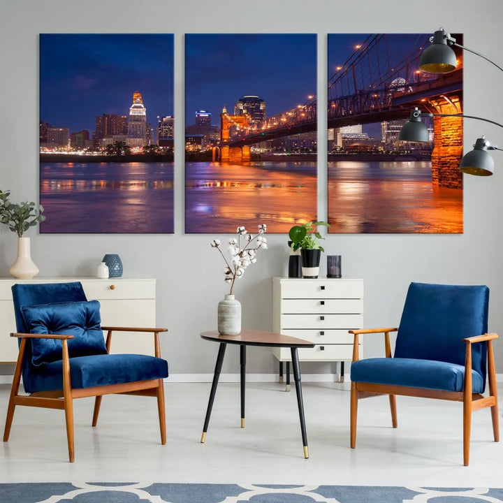 Cincinnati City Bridge Night Lights Canvas Wall Art Cincinnati Print