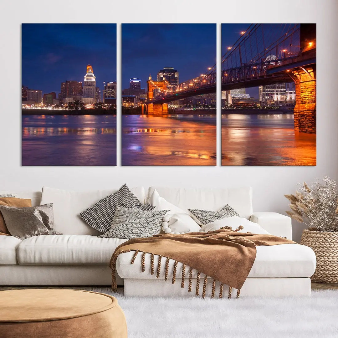 Cincinnati City Bridge Night Lights Canvas Wall Art Cincinnati Print