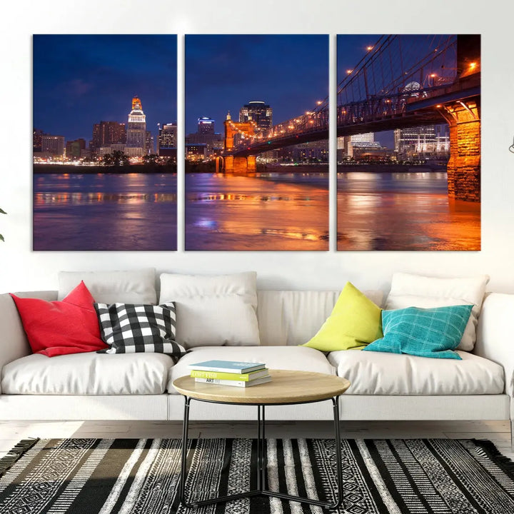 Cincinnati City Bridge Night Lights Canvas Wall Art Cincinnati Print