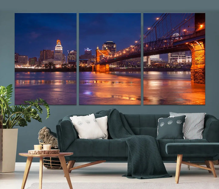 Cincinnati City Bridge Night Lights Canvas Wall Art Cincinnati Print