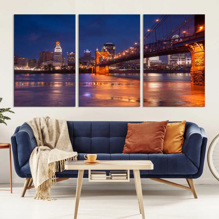 Cincinnati City Bridge Night Lights Canvas Wall Art Cincinnati Print