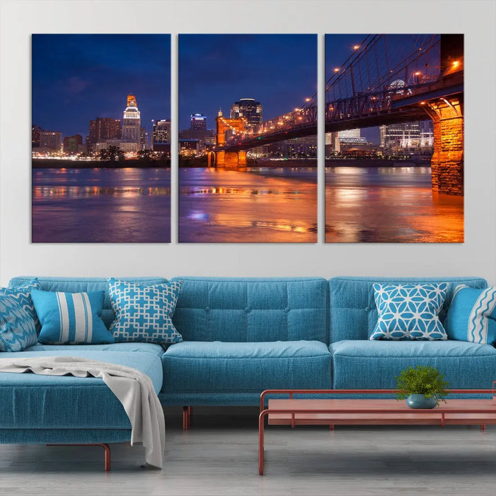 Cincinnati City Bridge Night Lights Canvas Wall Art Cincinnati Print