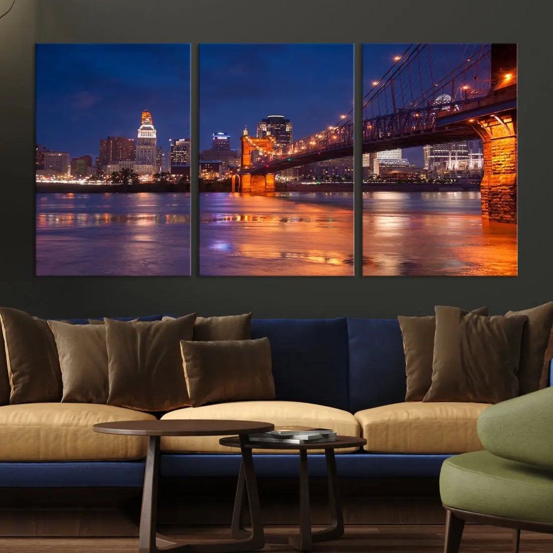 Cincinnati City Bridge Night Lights Canvas Wall Art Cincinnati Print