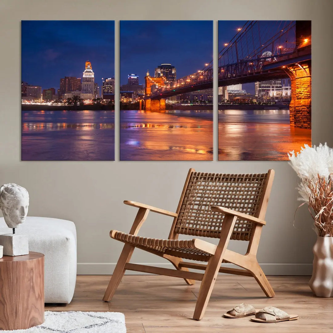 Cincinnati City Bridge Night Lights Canvas Wall Art Cincinnati Print