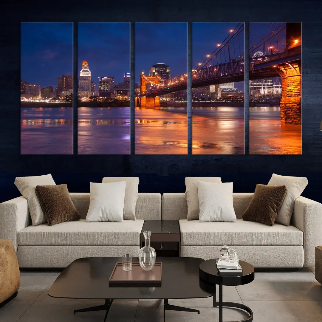 Cincinnati City Bridge Night Lights Canvas Wall Art Cincinnati Print