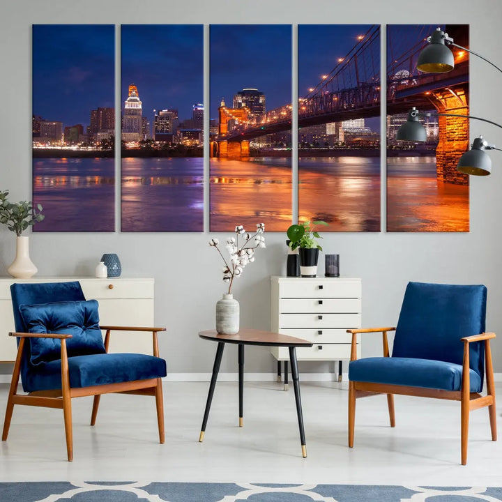 Cincinnati City Bridge Night Lights Canvas Wall Art Cincinnati Print