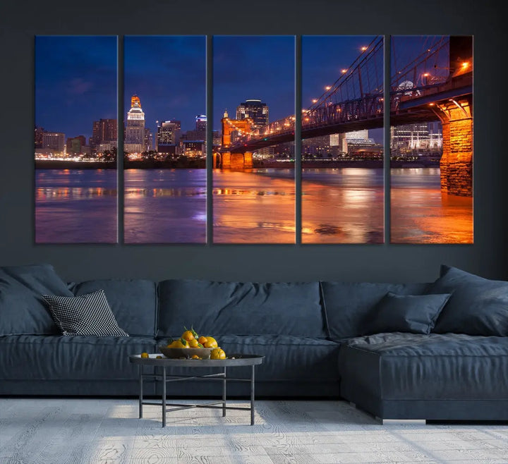 Cincinnati City Bridge Night Lights Canvas Wall Art Cincinnati Print