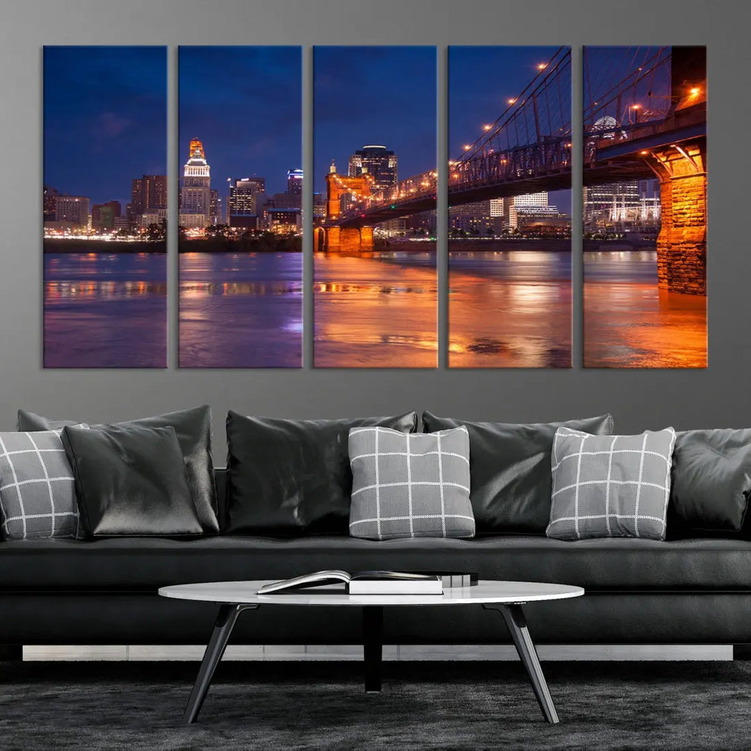 Cincinnati City Bridge Night Lights Canvas Wall Art Cincinnati Print