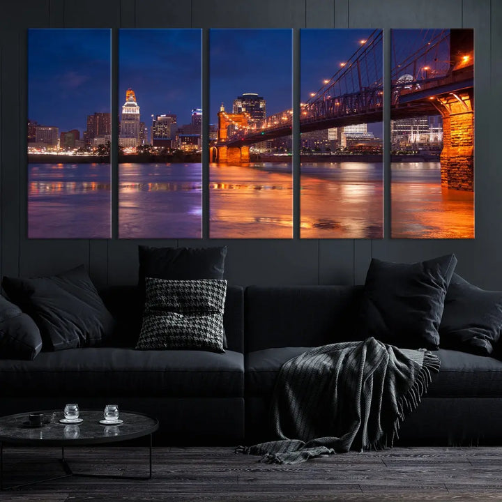 Cincinnati City Bridge Night Lights Canvas Wall Art Cincinnati Print