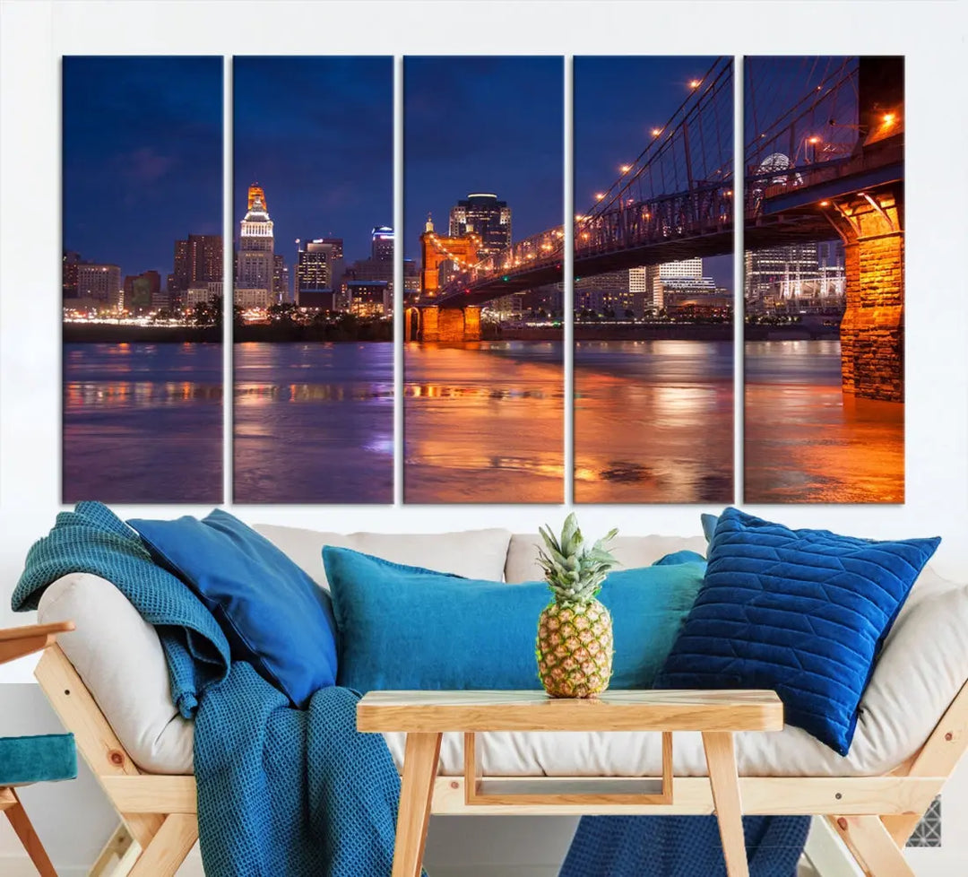 Cincinnati City Bridge Night Lights Canvas Wall Art Cincinnati Print