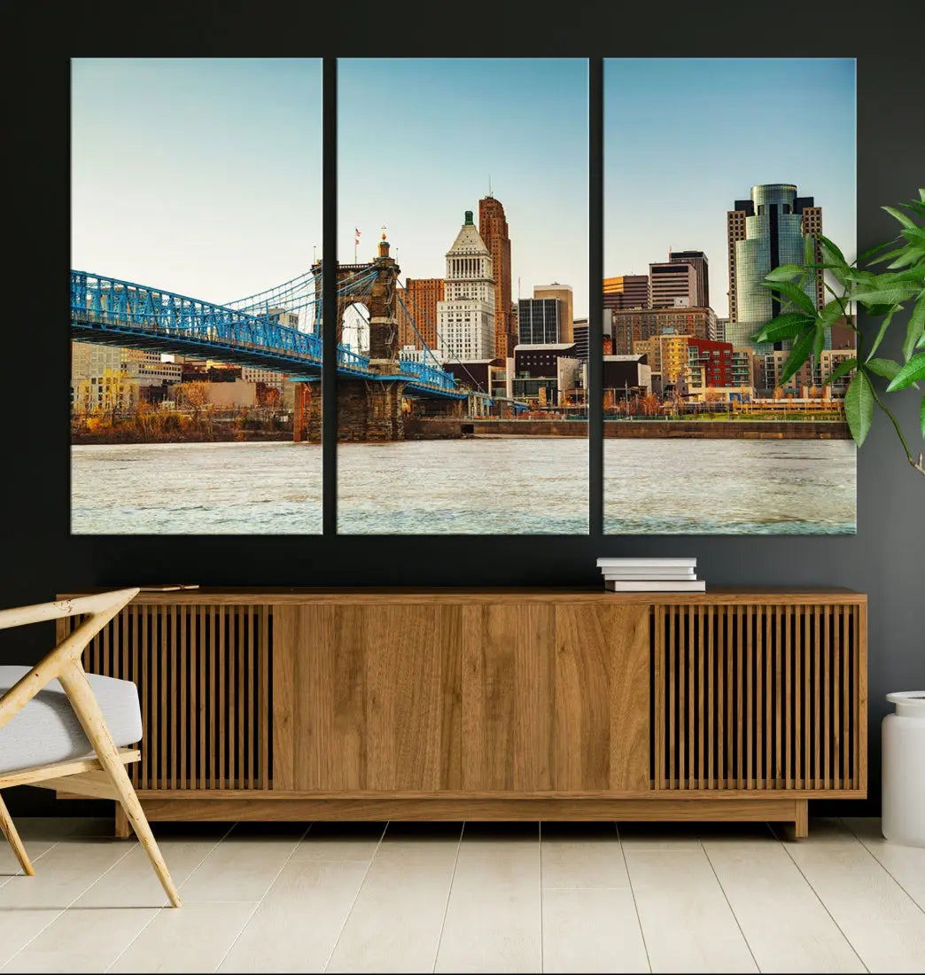 Cincinnati City Morning Skyline Cityscape Wall Art Canvas Print Apartment Decor