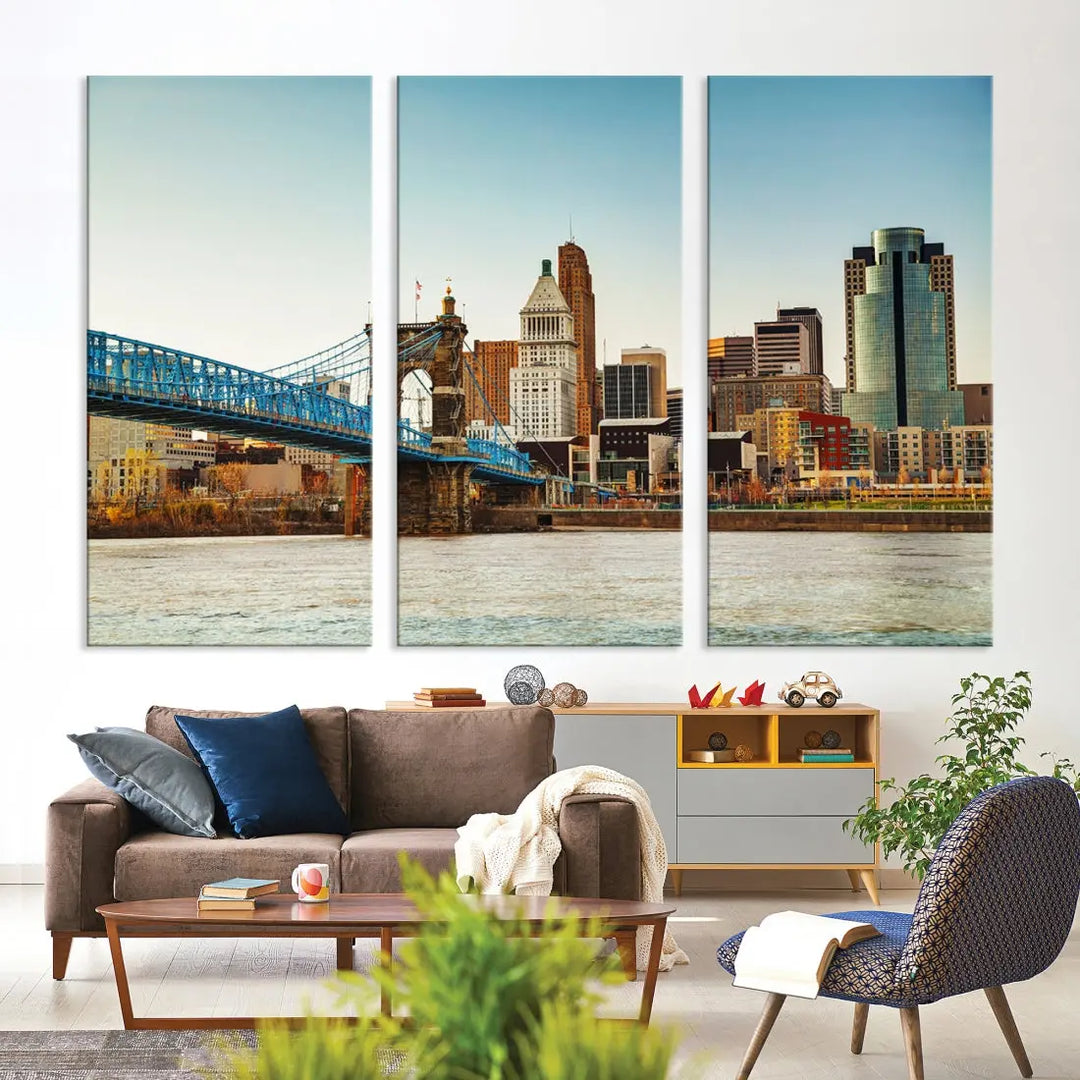 Cincinnati City Morning Skyline Cityscape Wall Art Canvas Print Apartment Decor