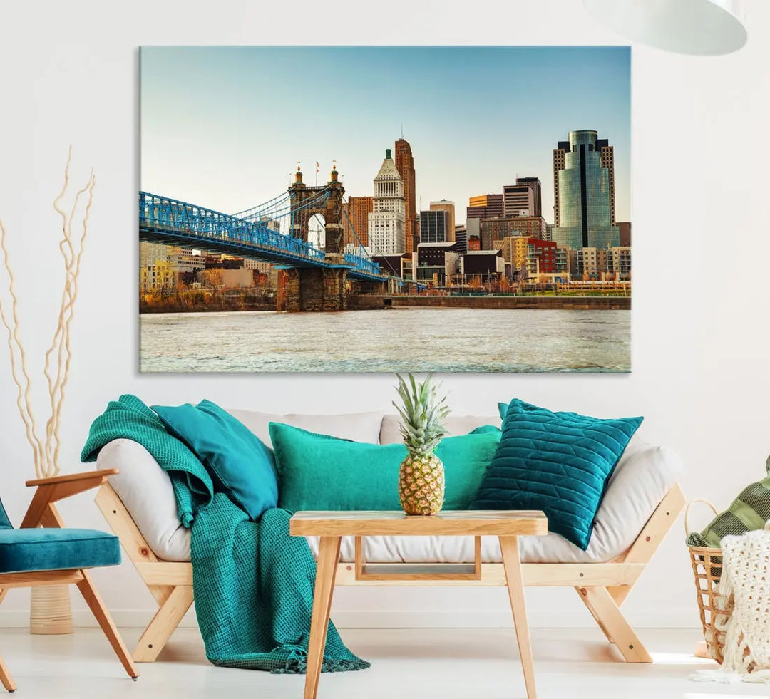 Cincinnati City Morning Skyline Cityscape Wall Art Canvas Print Apartment Decor