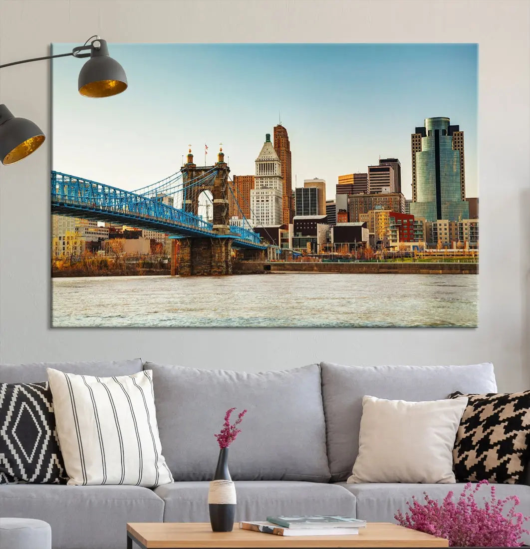 Cincinnati City Morning Skyline Cityscape Wall Art Canvas Print Apartment Decor