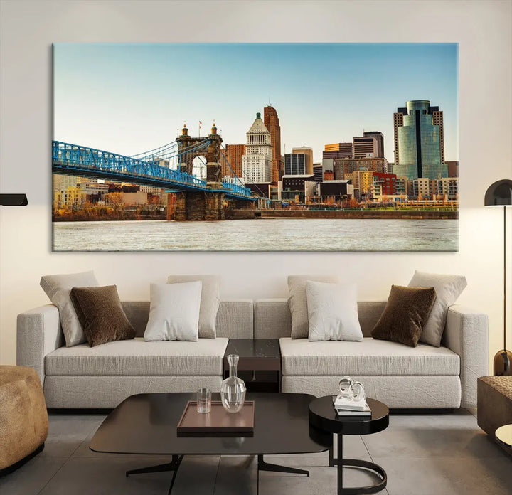 Cincinnati City Morning Skyline Cityscape Wall Art Canvas Print Apartment Decor