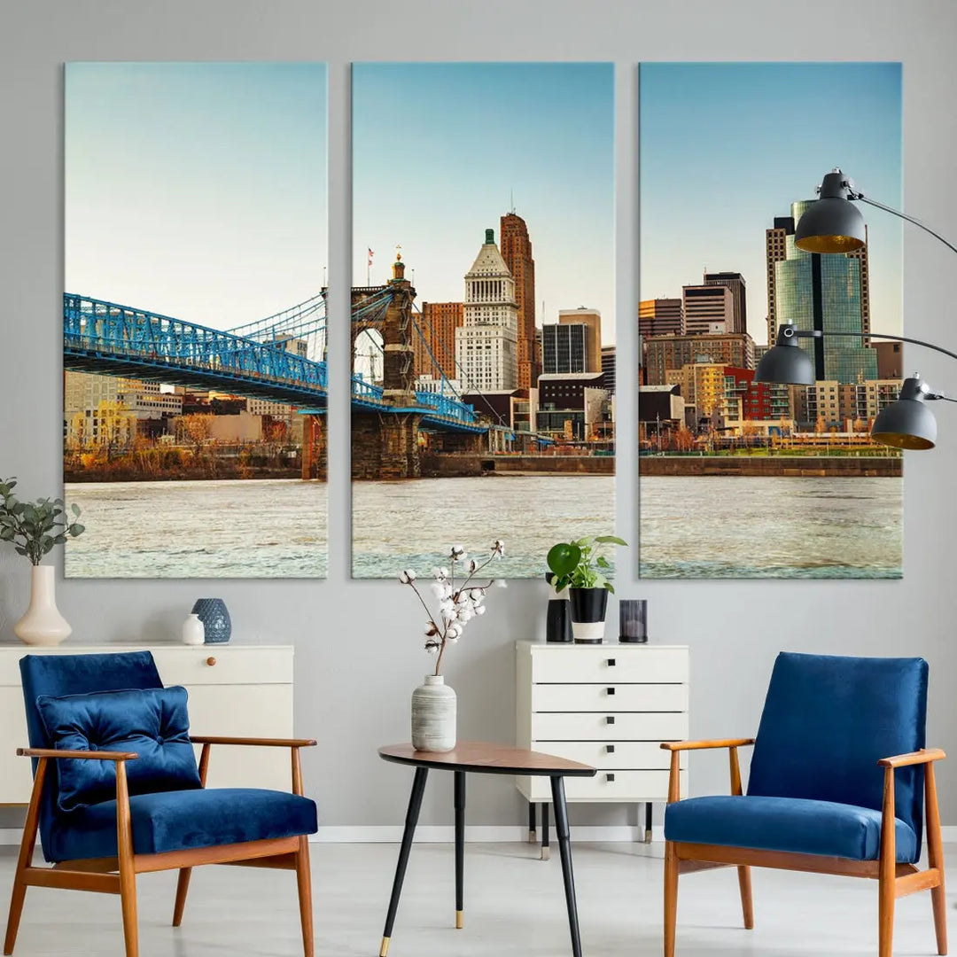 Cincinnati City Morning Skyline Cityscape Wall Art Canvas Print Apartment Decor