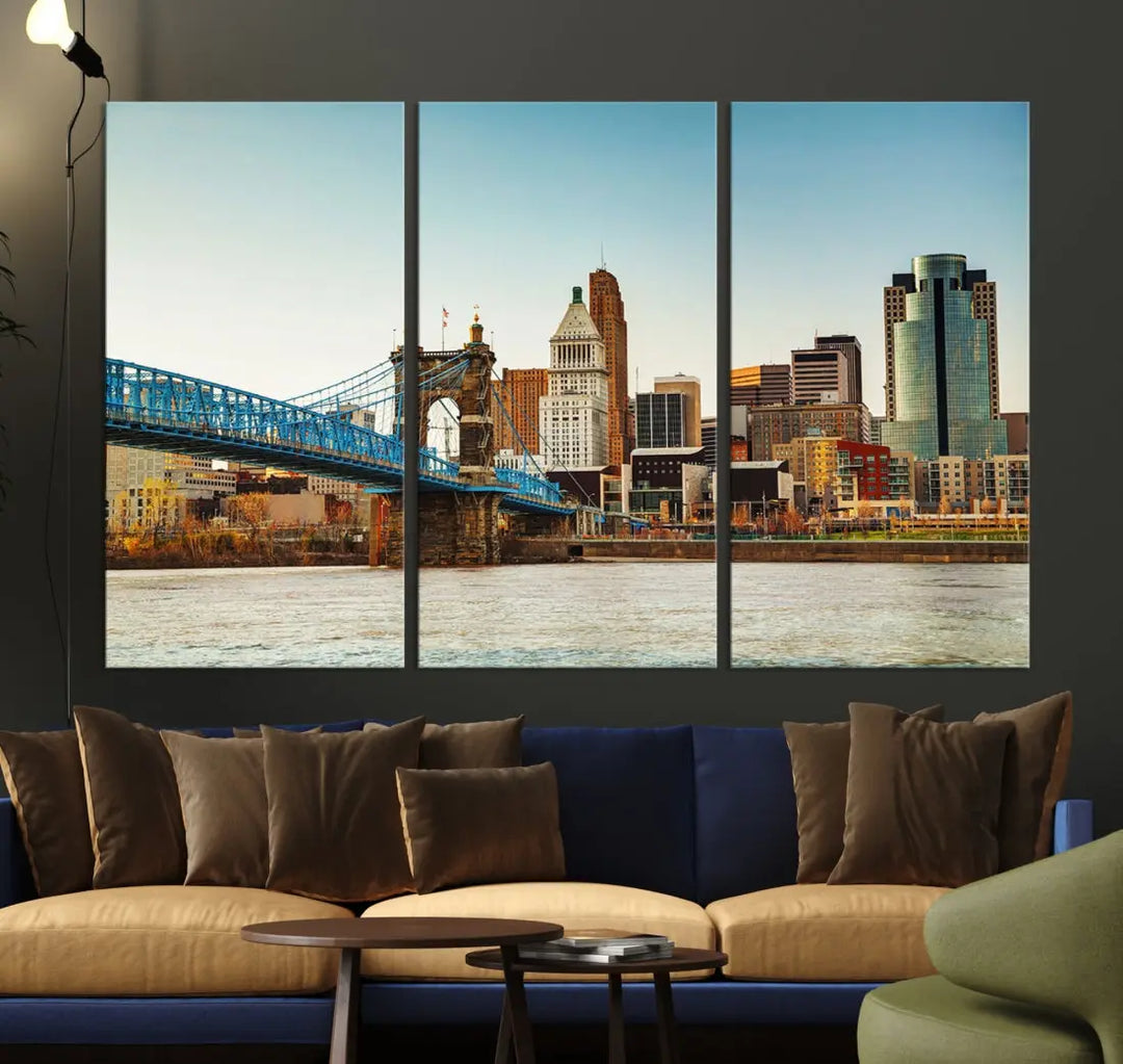 Cincinnati City Morning Skyline Cityscape Wall Art Canvas Print Apartment Decor