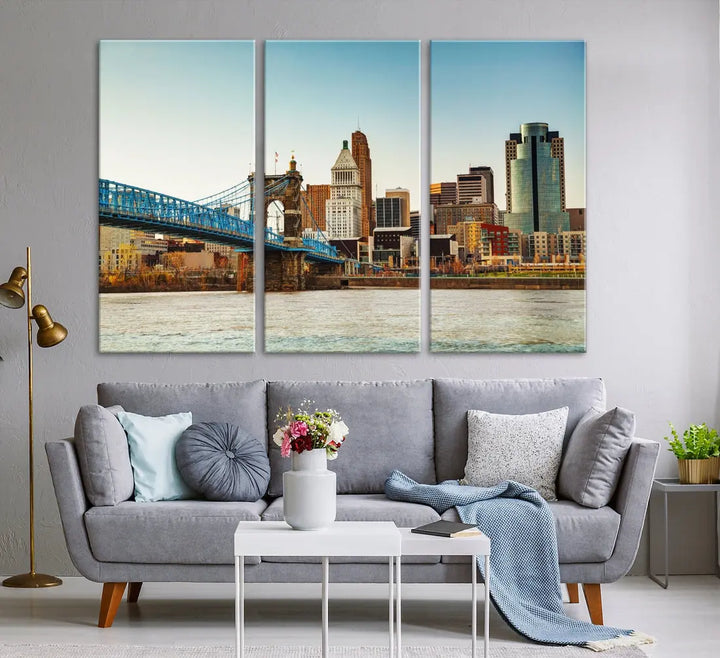 Cincinnati City Morning Skyline Cityscape Wall Art Canvas Print Apartment Decor