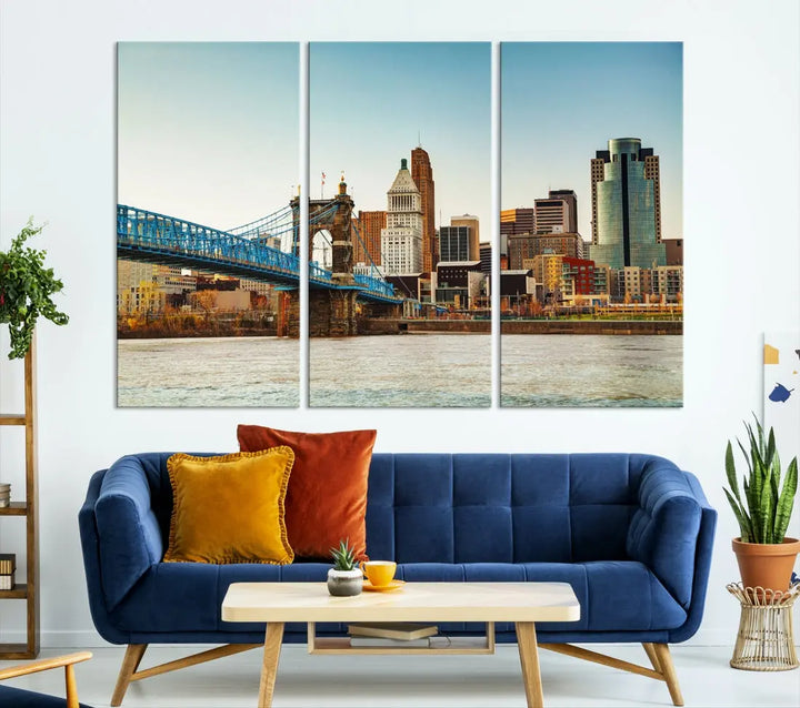 Cincinnati City Morning Skyline Cityscape Wall Art Canvas Print Apartment Decor