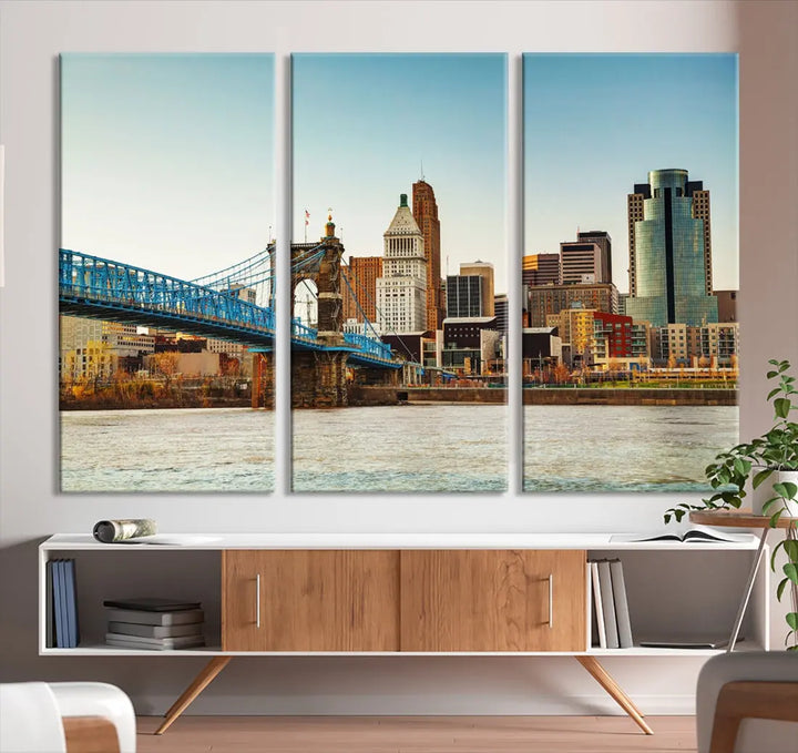 Cincinnati City Morning Skyline Cityscape Wall Art Canvas Print Apartment Decor