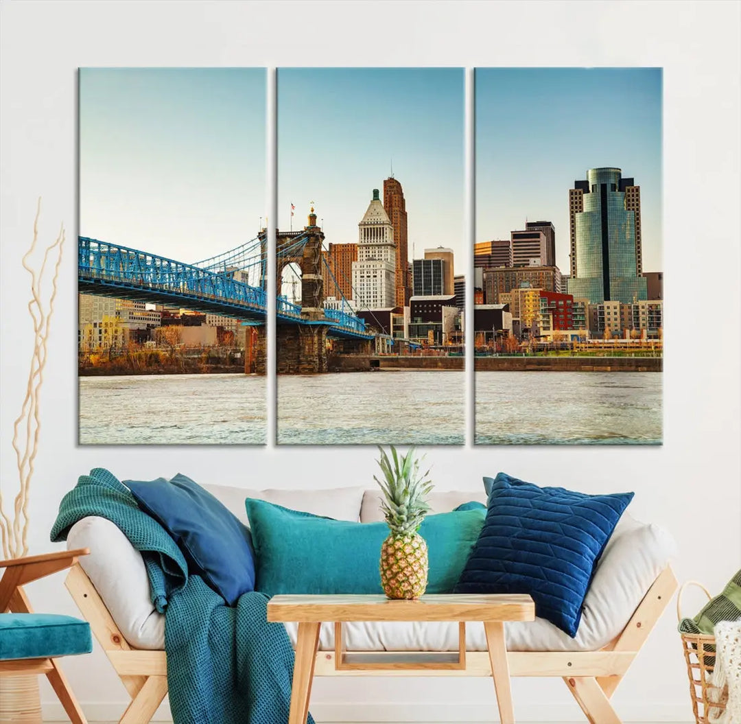 Cincinnati City Morning Skyline Cityscape Wall Art Canvas Print Apartment Decor