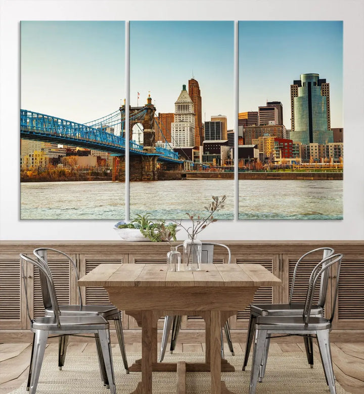 Cincinnati City Morning Skyline Cityscape Wall Art Canvas Print Apartment Decor