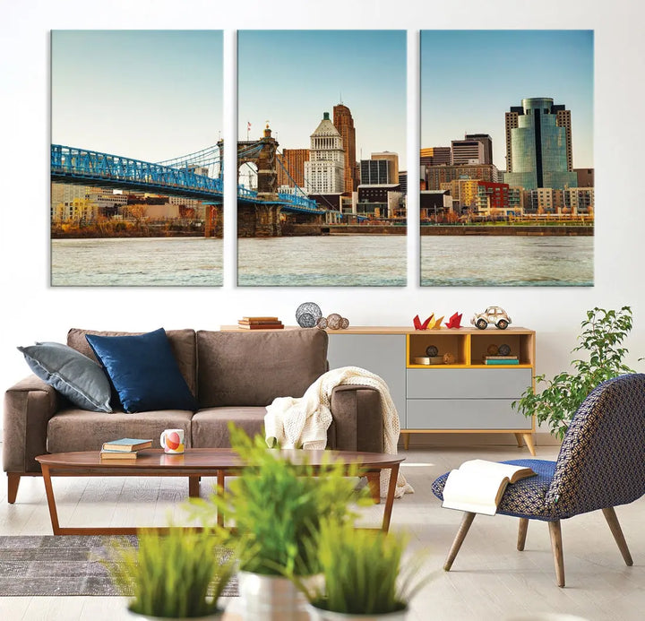 Cincinnati City Morning Skyline Cityscape Wall Art Canvas Print Apartment Decor