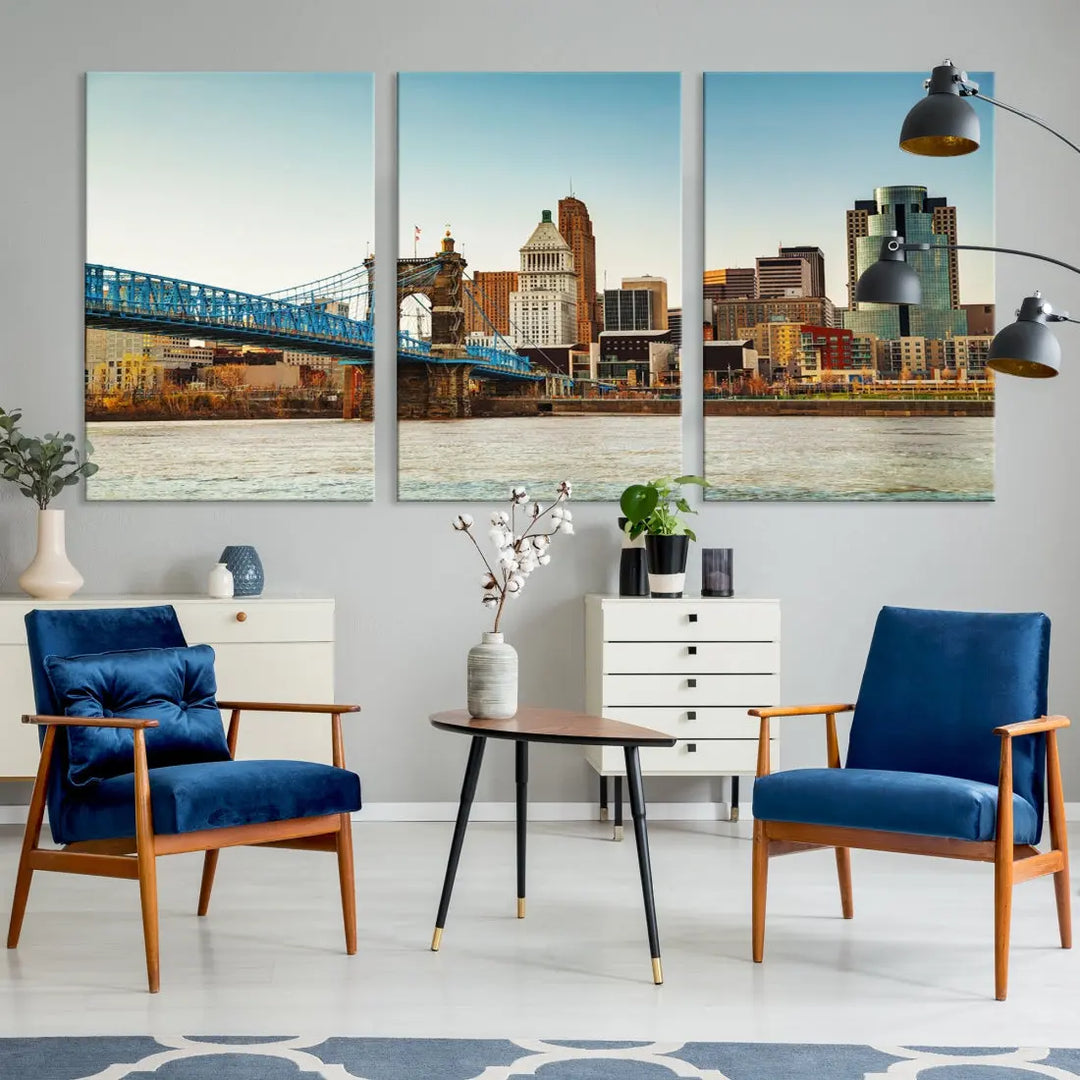 Cincinnati City Morning Skyline Cityscape Wall Art Canvas Print Apartment Decor